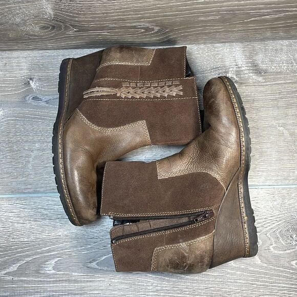 Earth Hilltopper Brown Leather Women’s Sz 8.5B Zip Braid Hidden Wedge Ankle Boot - Picture 10 of 12